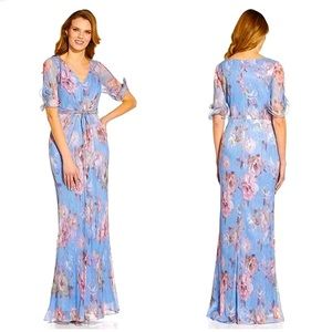 Adrianna Papell Printed Metallic Crinkle Gown.